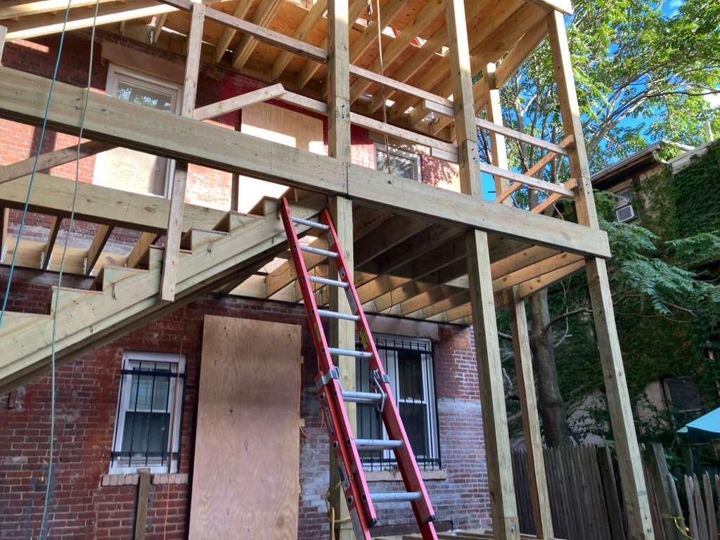 Elevated Platform Construction - Multi-Level Deck Framing Progress